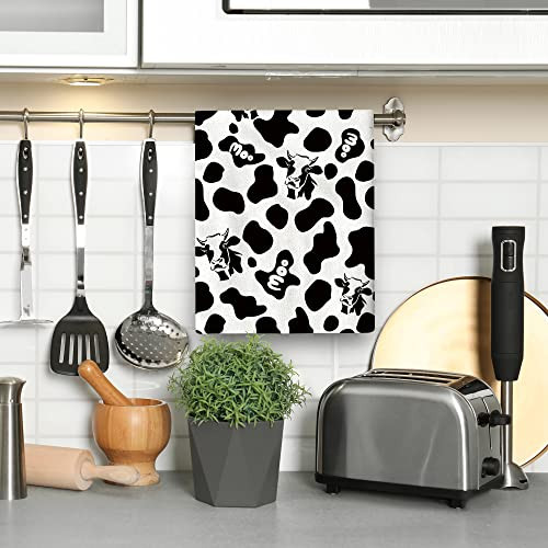 Cow Print Milk Kitchen Dish Towel Set of 2, Ultra Soft Absorbent Black White - Picture 5 of 7