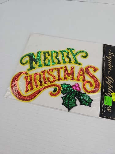 Wangs MERRY CHRISTMAS Bead & Sequin Appliqué Sew-on 8.5" x 6” - Picture 2 of 5