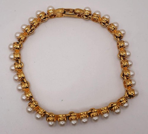 Ton Doré Faux Bracelet Perle Napier Signé Bijoux - Photo 3 sur 5