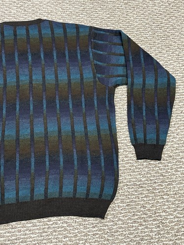 VTG Norm Thompson Sweater Mens Large Blue Merino Wool Blend Rap Hip Hop Cosby - Picture 5 of 10