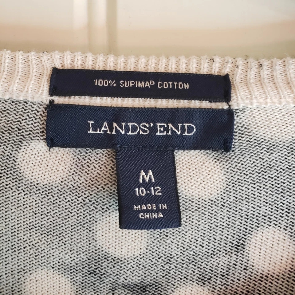 Lands' End Women's Black Cream Polka Dot Button Up 100% Supima Cotton  Cardigan - Image 2 of 4