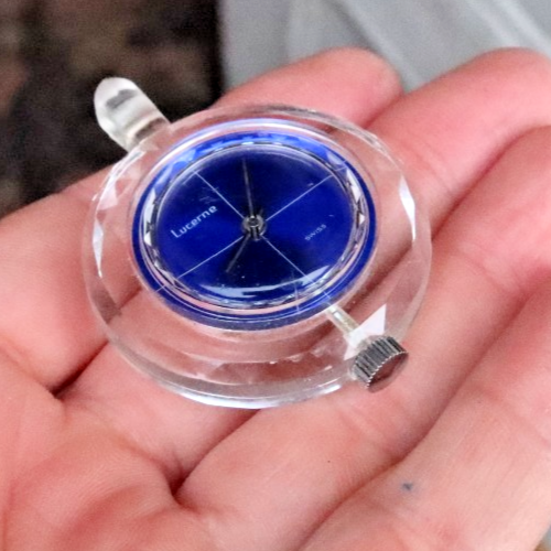 Vintage Lucerne Wind Up Watch Pendant Watch Cobalt Blue Lucite 1 Jewel Swiss NR