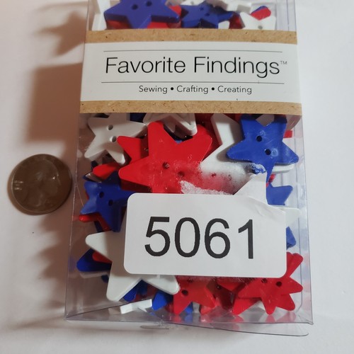 Favorite Findings 3 Ounces of Buttons Red White Blue Stars Various Sizes 2 -hole - Picture 2 of 6
