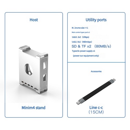 USB4 40Gbps NVMe Solid Disk Enclosure Dock For Mini Computer Aluminum Vertical - Afbeelding 3 van 8