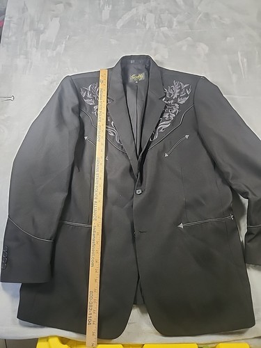 Scully Floral Tonal Embroidered Blazer Mens 48L Black Western Sport Coat New - Picture 2 of 10