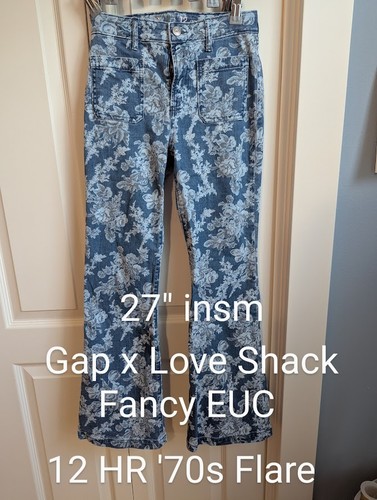 Gap x Love Shack Fancy blue floral Denim Jeans Stretch 12 HR 70s Flare - Picture 5 of 5