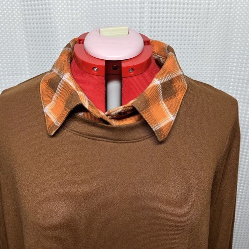 Denim & Co. French Terry 2Fer Top Printed Shirt Collar & Hem Orange Size XLFall - Picture 4 of 11