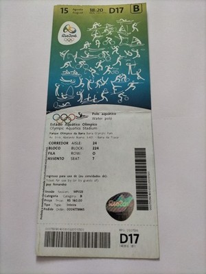 Used Ticket Olympic 15.08. 2016 Rio Olympia D17 Water Polo 2