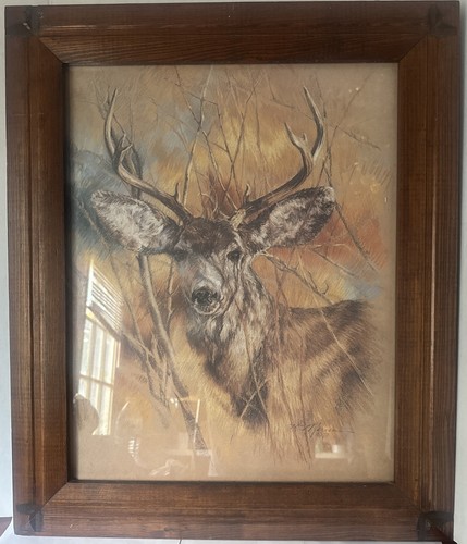 Vintage The Silent Buck K weinroter Hirsch Litho 1978 gerahmtes Wandbild 20,5 x 24,5 Zoll