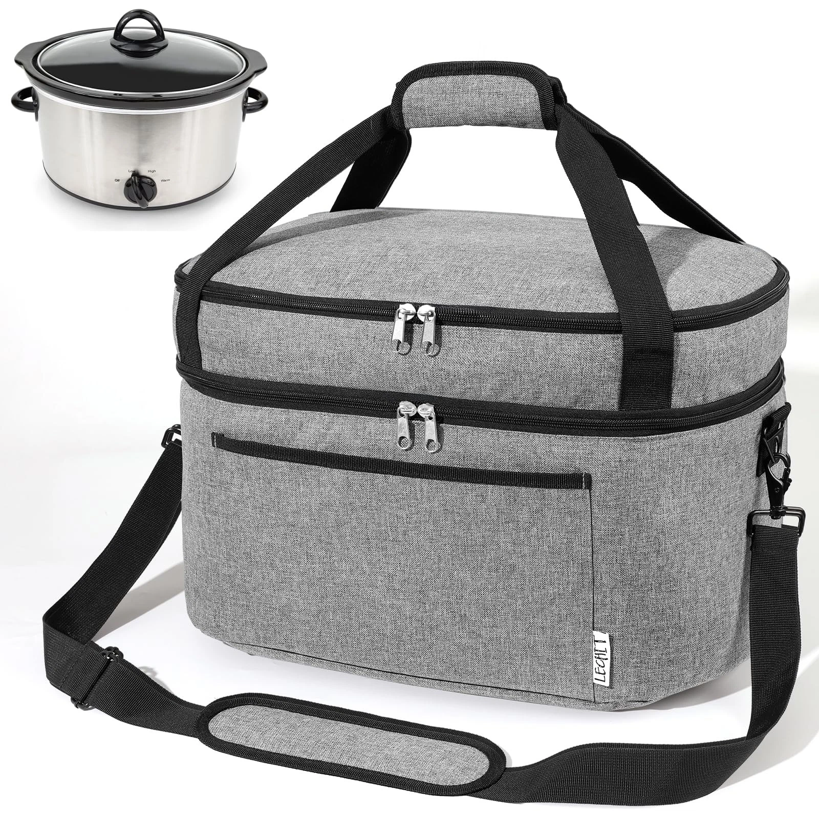LECHIT Slow Cooker Bag for Crock-Pot 6-8 Quart, 18.5 x 12 x 11 inches, Grey