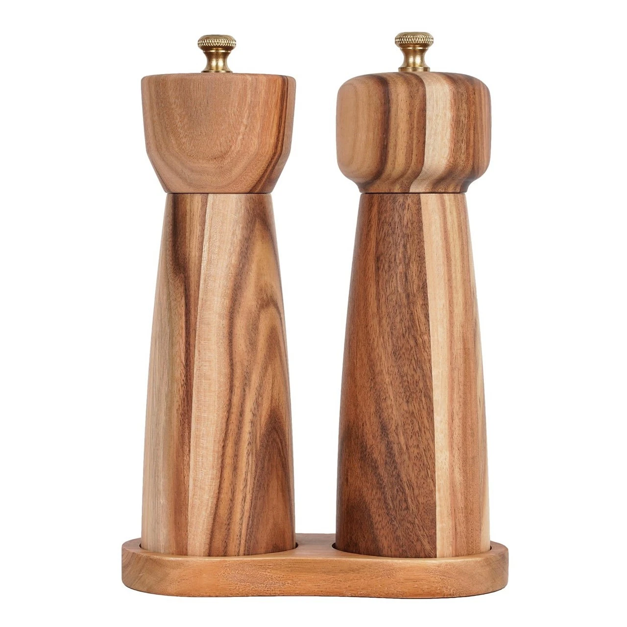 DeroTeno Salt and Pepper Mill Set with Tray, Adjustable Ceramic Grinder Salt Mil