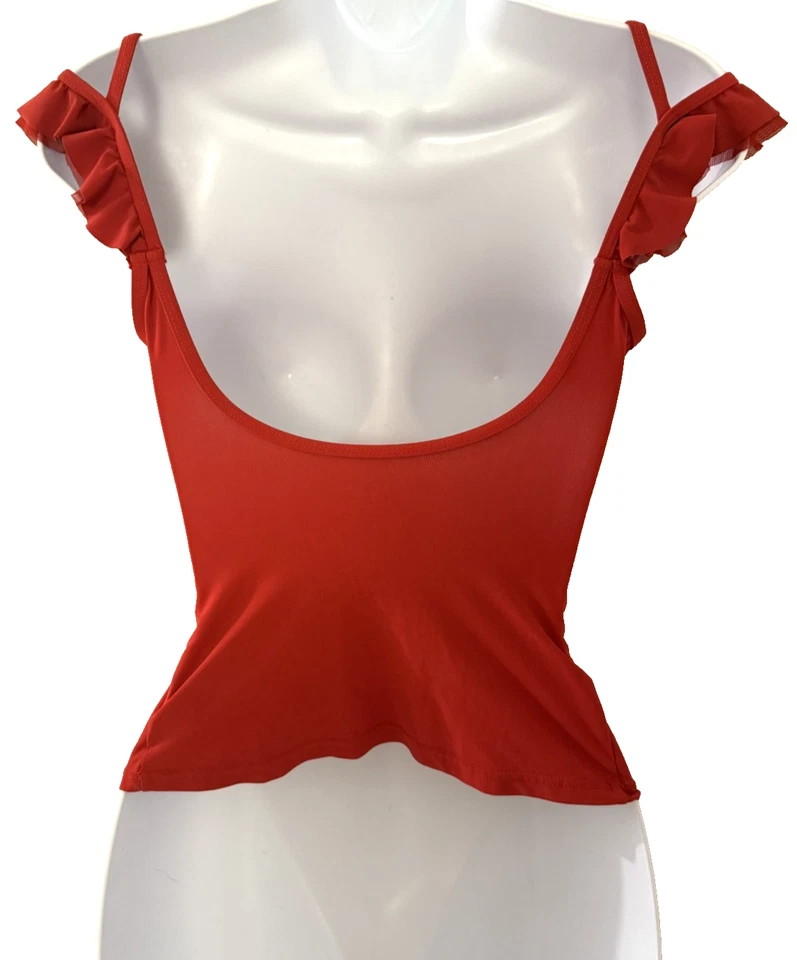 y2k 2000s red Profile by Gottex ruffle tankini top swim camisole lightly padded - Image 2 of 4