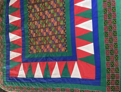 Red & Green Cotton & Embroidered Textile by Hmong Artist Lee Yang 9.5 x 6.5 feet - Picture 9 of 19