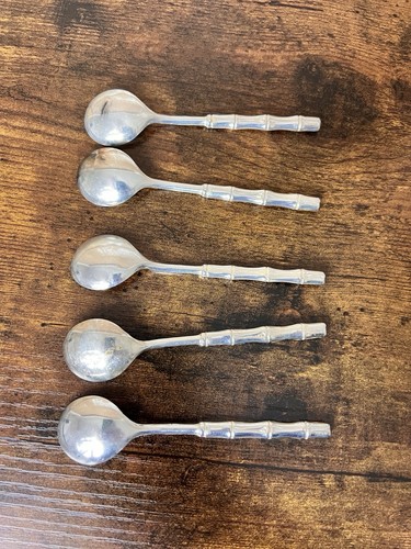 Vintage Bamboo Handle Demitasse Expresso Spoons Silver Plated Italy 4.5” - Picture 2 of 5