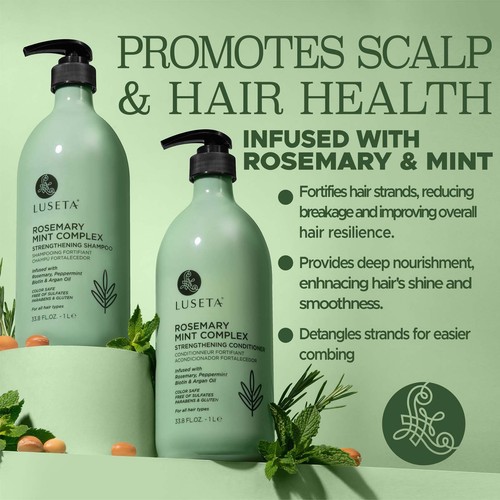 Rosemary Mint Shampoo and Conditioner Set 33.8 Fl Oz Pack of 2 Moisturizing - Picture 2 of 5