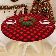 Round Picnic Tablecloth, Elastic Waterproof Fitted Vinyl Tablecloths for 36"-44"