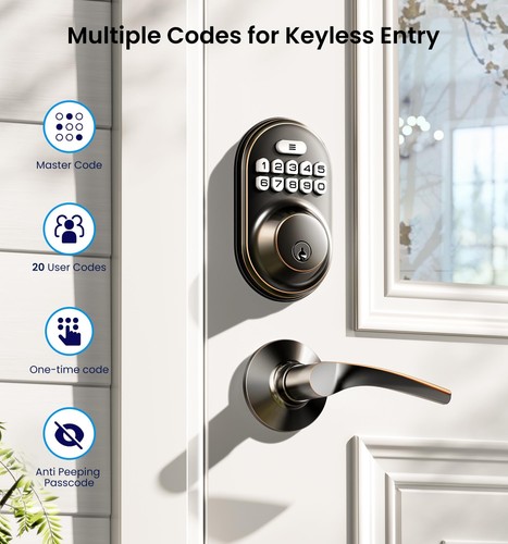 Veise Keyless Entry Door Lock with 2 Lever Handles - Electronic Keypad Deadbo... - 第 2/6 張圖片