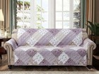 Lilac and Beige Rose Patchwork Couch Cover, Quilted Large Sofa Slipcover, 70"...
