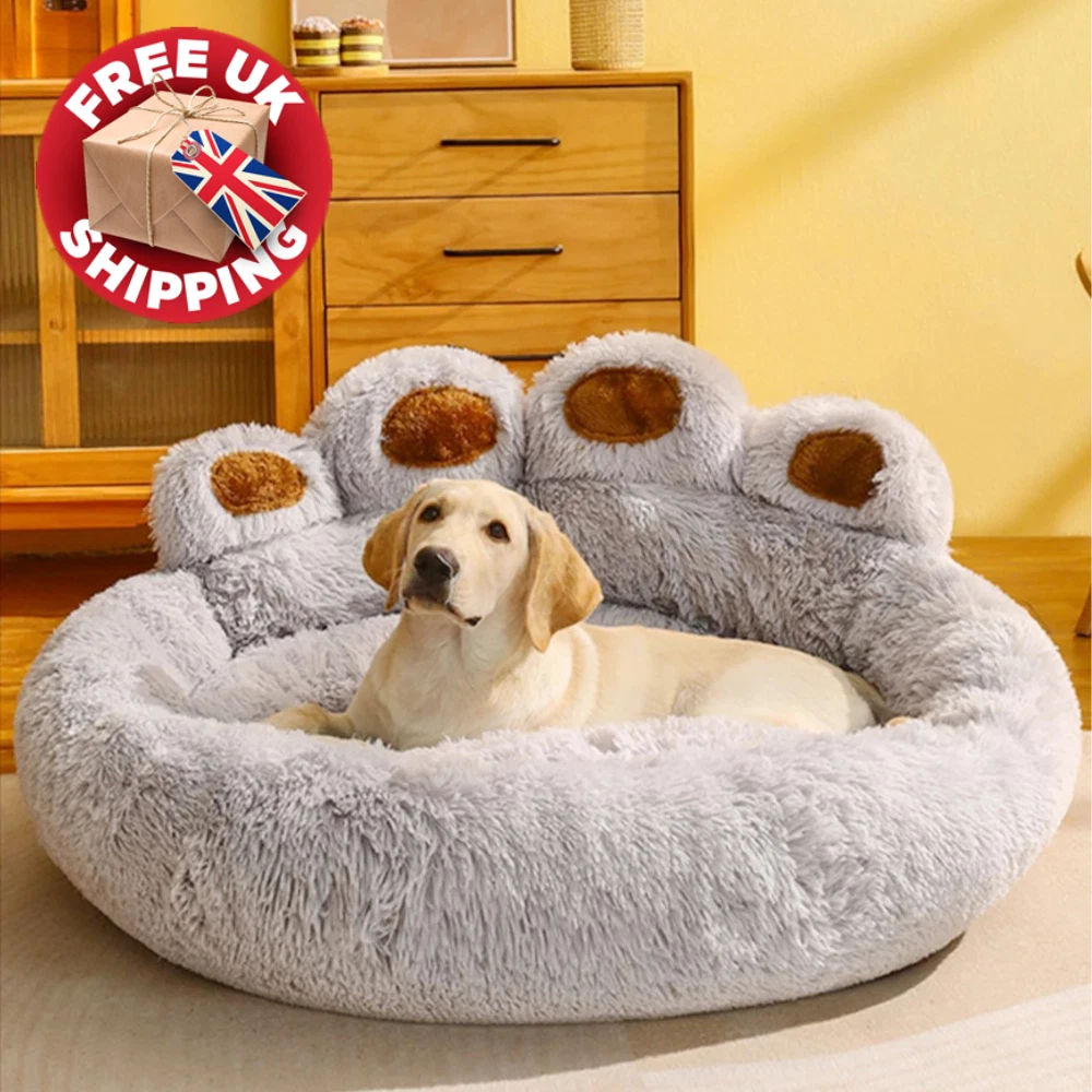 Calming Plush Dog Bed Bear Paw Pet Cushion Non Slip Soft Sleeping Mat for Large
