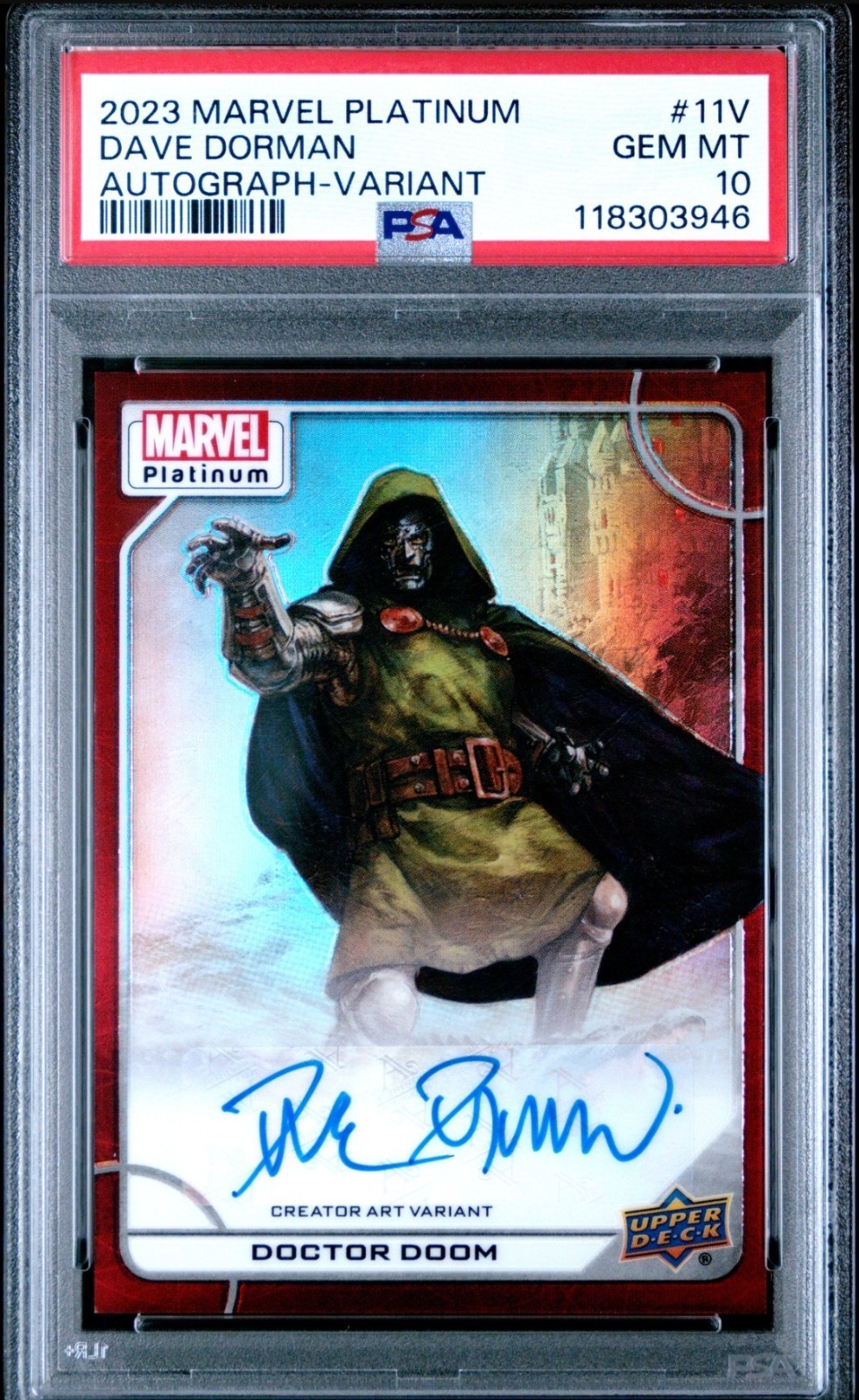 2023 Marvel Platinum Red Rainbow Dave Dorman Doctor Doom PSA 10 GEM MT Auto view 1