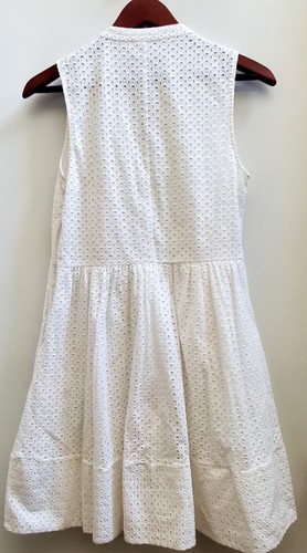 Vestido Banana Republic 4 Algodón Blanco Ojales Cuello en V Botón Completamente Forrado Sin Mangas - Imagen 4 de 8