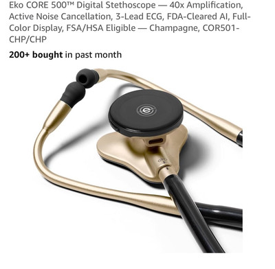 Eko CORE 500  Digital Stethoscope   40x Amplification, Active Noise Cancellat...