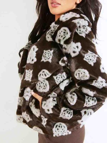 Guess Womens Jacket L Maddalena Faux Fur Logo Long Sleeve Coat Casual Brown $248 - Picture 2 of 11