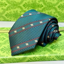 New GUCCI Men's Bee Twill Silk Jacquard Green Tie