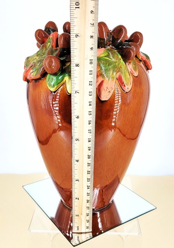 Hand Painted Acorn Fall Leaf Glazed 9.5" Nature Inspired 3D Pottery Vase NWOT - Picture 5 of 9