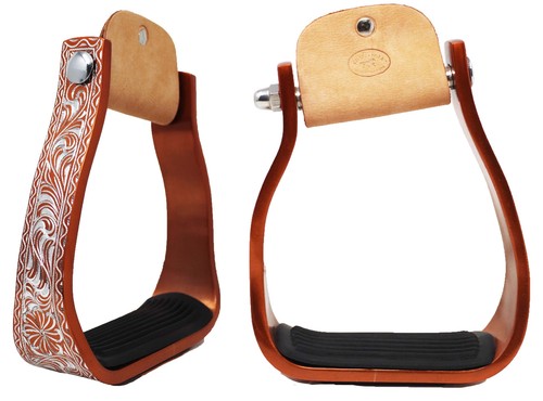 Horse Western 5" Barrel Racer Engraved Aluminum Angled Show Stirrups 51140 - Picture 2 of 18