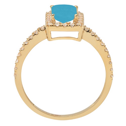 14K Yellow Gold Halo Engagement Ring for Women, 1.86 ctw Simulated Turquoise - Picture 9 of 11