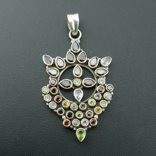 Ciondolo Multi Gemma Artigianale Vintage 925 Stampato - Foto 1 di 6