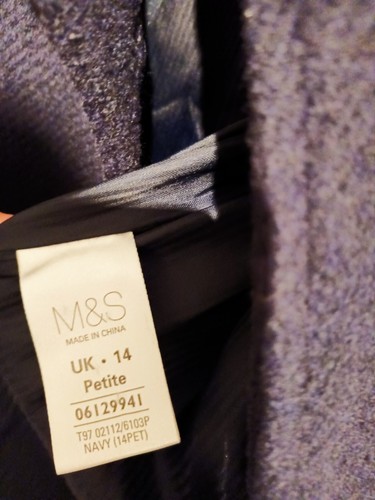 Abrigo Damas Azul Marino Mezcla Lana Colección M&S Pequeña Talla 14 Doble Pecho - Imagen 19 de 20