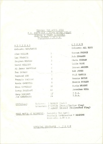 Arsenal v Crewe Alexandra 5/4/1988 FA Youth Cup - 2 different issues - Picture 3 of 3