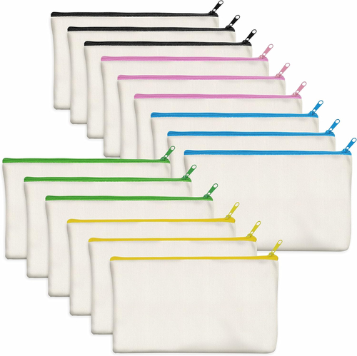 15 Pack Blank Cotton Canvas DIY Craft Zipper Bags Pouches Pencil Case for Makeup - Picture 7 of 12