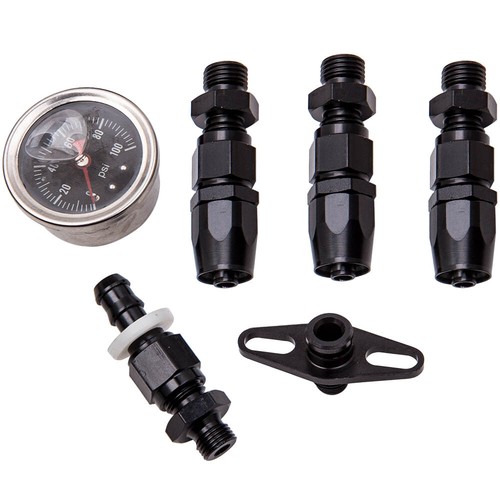 Black Adjustable -6AN Fuel Pressure Regulator Oil Gauge 100Psi AN6 Fittings Kit - Picture 7 of 12