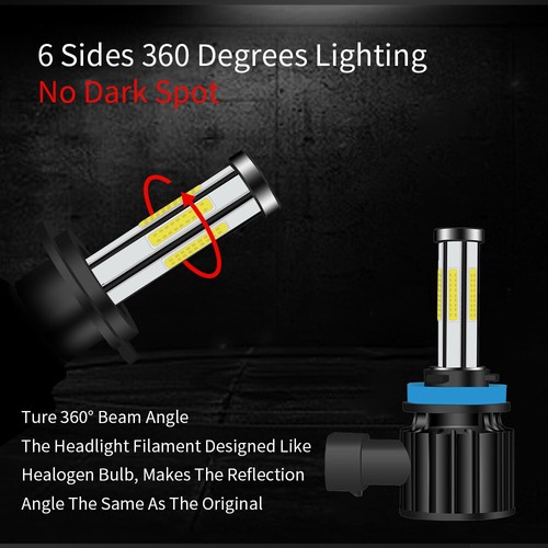 4x Combo High Low Beam 6-Sided 9005 + H11 LED Headlights Bulbs Conversion Kit 6K - Picture 10 of 14