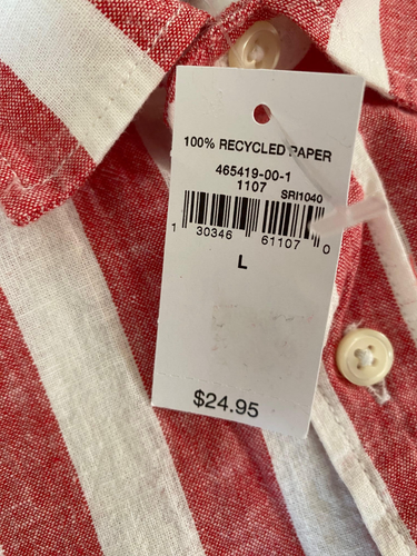 NWT Boys' Gap Kids Red White Striped Short Sleeve Button Up Shirt, Large (10) - Picture 3 of 4