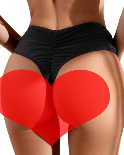 Women's Sexy High Waisted Cut Cheeky Thong Bikini Swimsuit Medium, Black - Picture 2 of 5