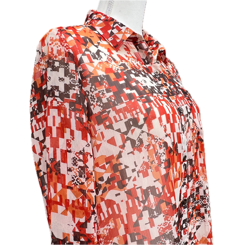 J. JILL Tribal, geometrische, aztekische Bluse mit Knopfleiste. Orange, braunes Hemd kleine S - Bild 7 von 15