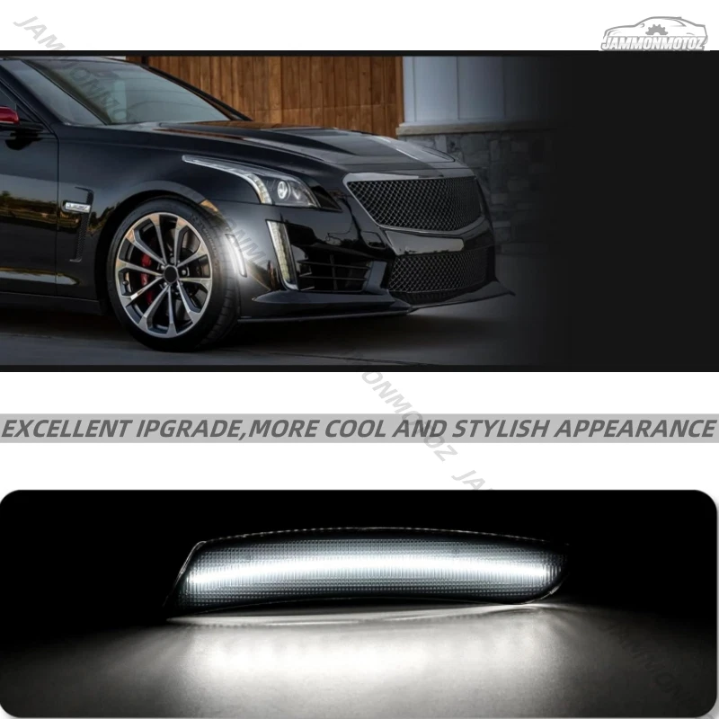 Ajuste Cadillac ATS CTS 2015-20 blanco LED luz marcadora frontal lámpara lente ahumada Foto 2 de 4