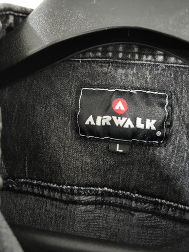 Airwalk Shirt Men L Charcoal Wash Military Metal Button Up Grunge Distress Skate - Picture 19 of 20