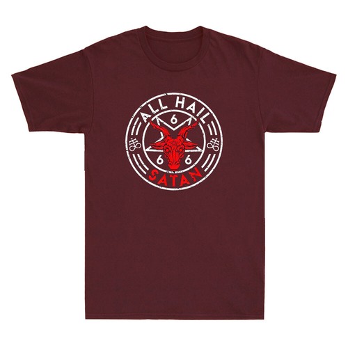 Baphomet All Hail Satan Devil Goat Bafomet Funny Graphic Vintage Men's T-Shirt - Picture 7 of 8