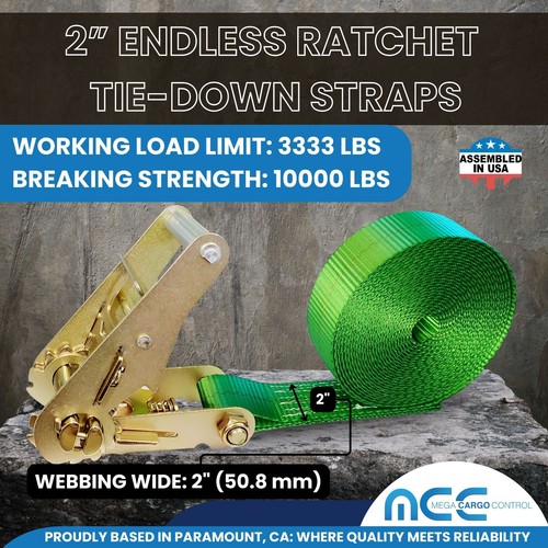 USA 2er-Pack 2" x 20' Utility Schwerlast Motorrad endlose Ratsche Spanngurt - Bild 2 von 8