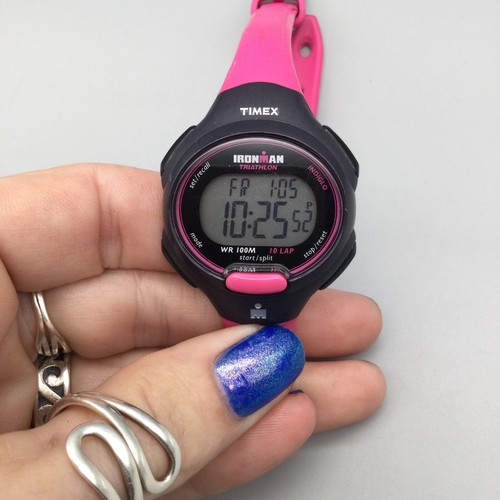 Timex Ironman Triathlon Watch Women 34mm Black Pink Indiglo 10 Lap New Battery e - Picture 9 of 15