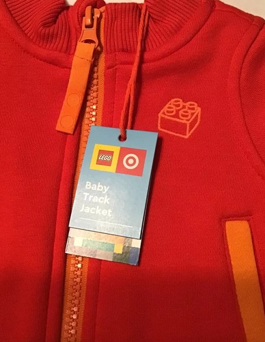 New Lego Newborn Baby Size Track Jacket Zip Sweatshirt Red w Orange Brick Logo - Picture 4 of 9