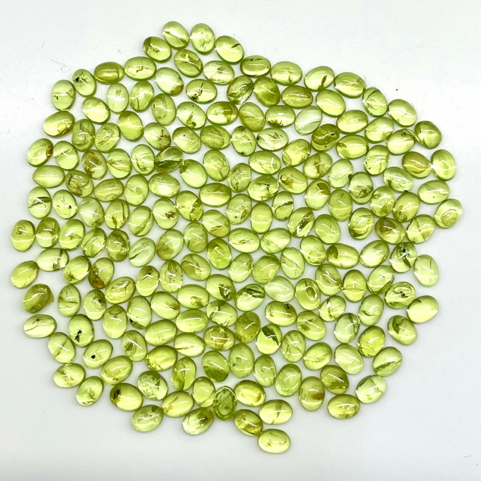 100 Stück Natürlich Peridot 4x3mm Oval Cabochonschliff Lose Unbehandelt Steine - Bild 3 von 4