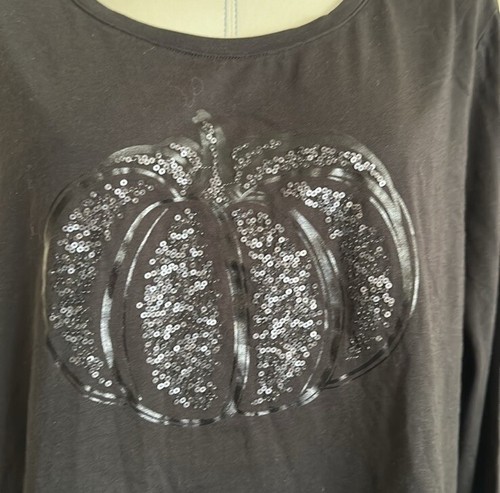 Chico’s Black Sequin Pumpkin Print Tee Shirt 3/4 Sleeve Top NWT XXL Fall 4 - Bild 2 von 10