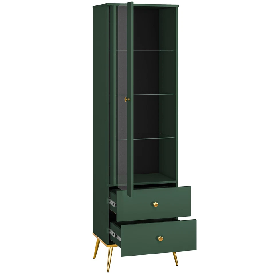 FOREST Schmale Vitrine 01 Grüne matt mit Regalen, Schubladen, verglastes Regal - Bild 2 von 4