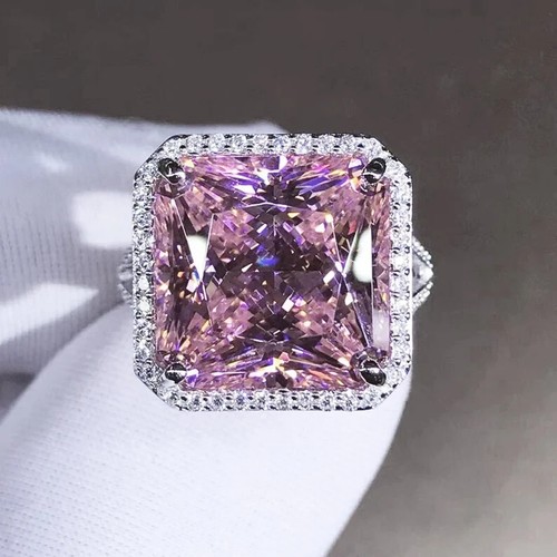 5.60 Ct Princess Cut Pink Sapphire &Diamond Engagement Ring 14K Solid White Gold - Picture 1 of 8